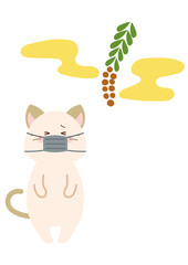 スギ花粉とマスクをつけたネコ