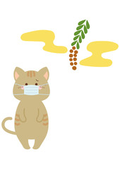 スギ花粉とマスクをつけたネコ