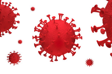 3D render illustration of coronavirus in red color isolated on white background