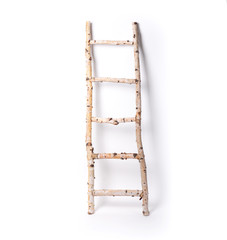 Wooden staircase made of aspen on a white isolated background.