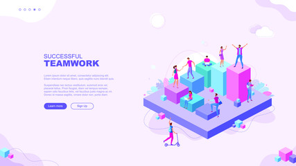 Trendy flat illustration. Successful teamwork page concept. Office workers planing business mechanism, analyze business strategy and exchange ideas.Template for your design works. Vector graphics.