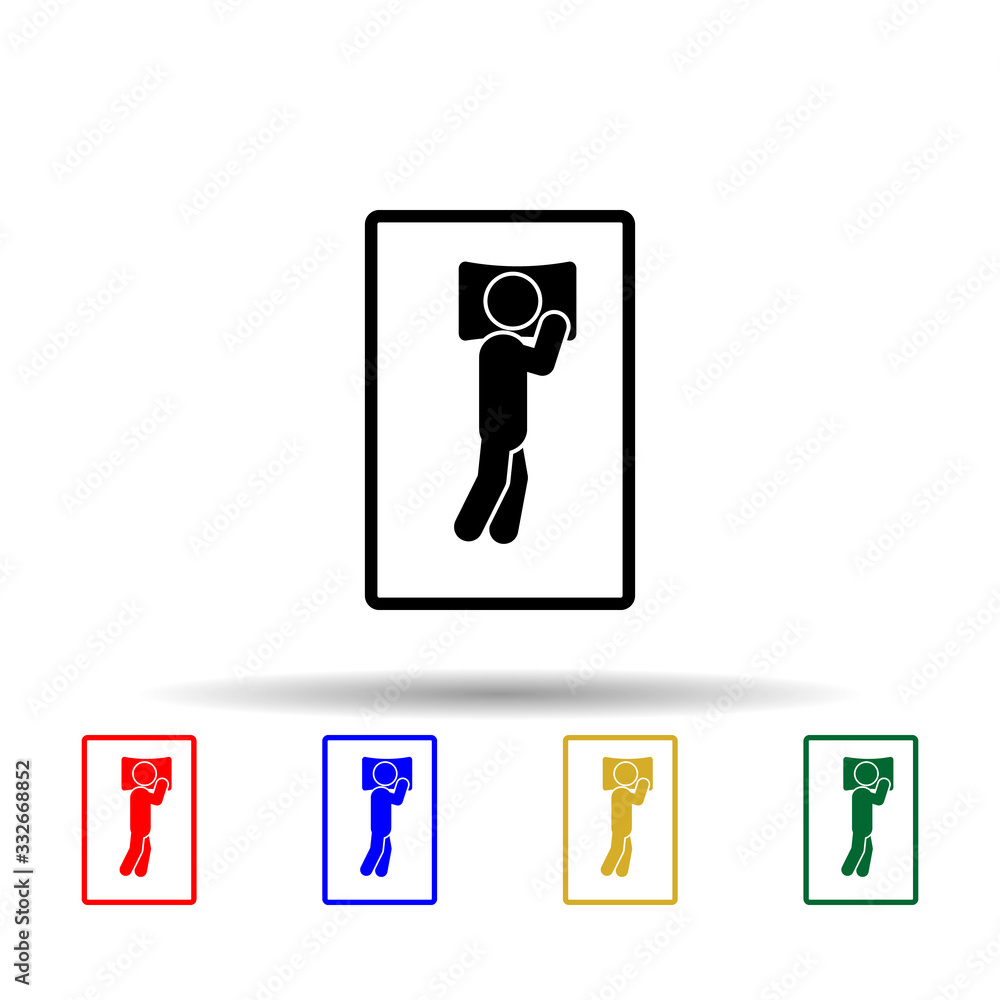 Poster man sleep on one side multi color icon. simple glyph, flat vector of sleeping position icons for ui 