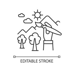 Illustrator artist pixel perfect linear icon. Decorator, traditional art designs creator. Thin line customizable illustration. Contour symbol. Vector isolated outline drawing. Editable stroke