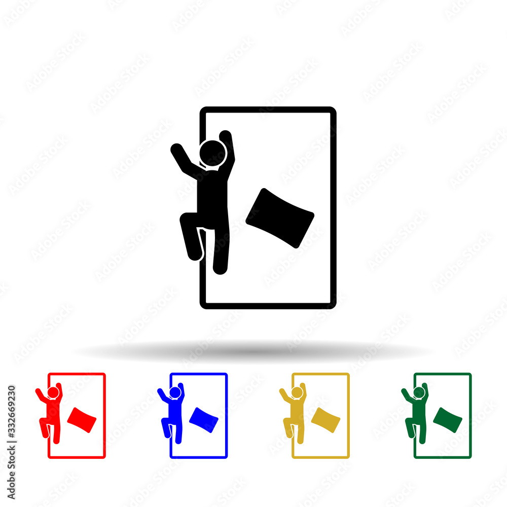 Poster man sleeping on belly multi color icon. simple glyph, flat vector of sleeping position icons for ui 
