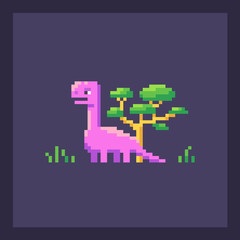 Pixel art dinosaur in nature.