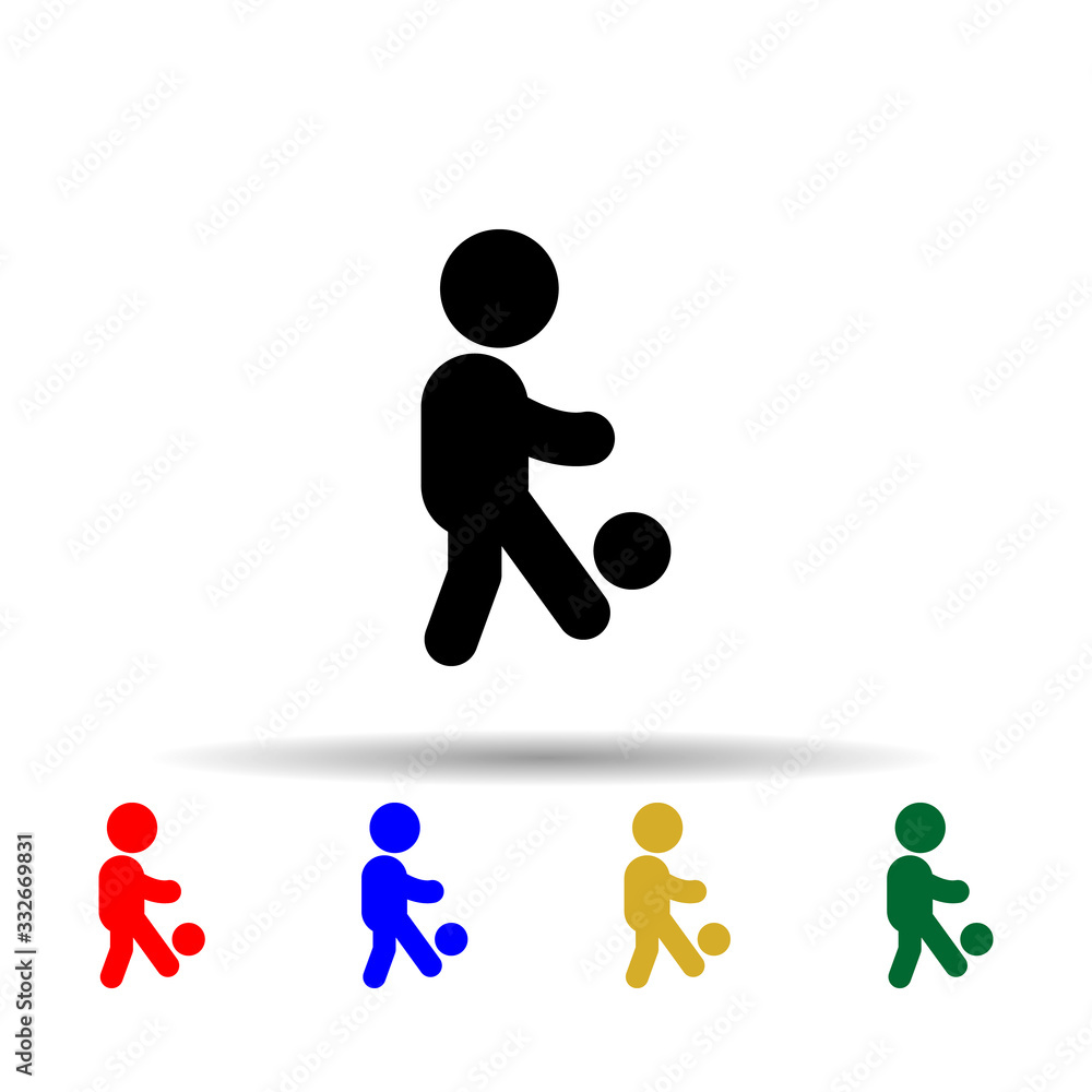 Poster child plays with a ball multi color icon. simple glyph, flat vector of toddler development icons for