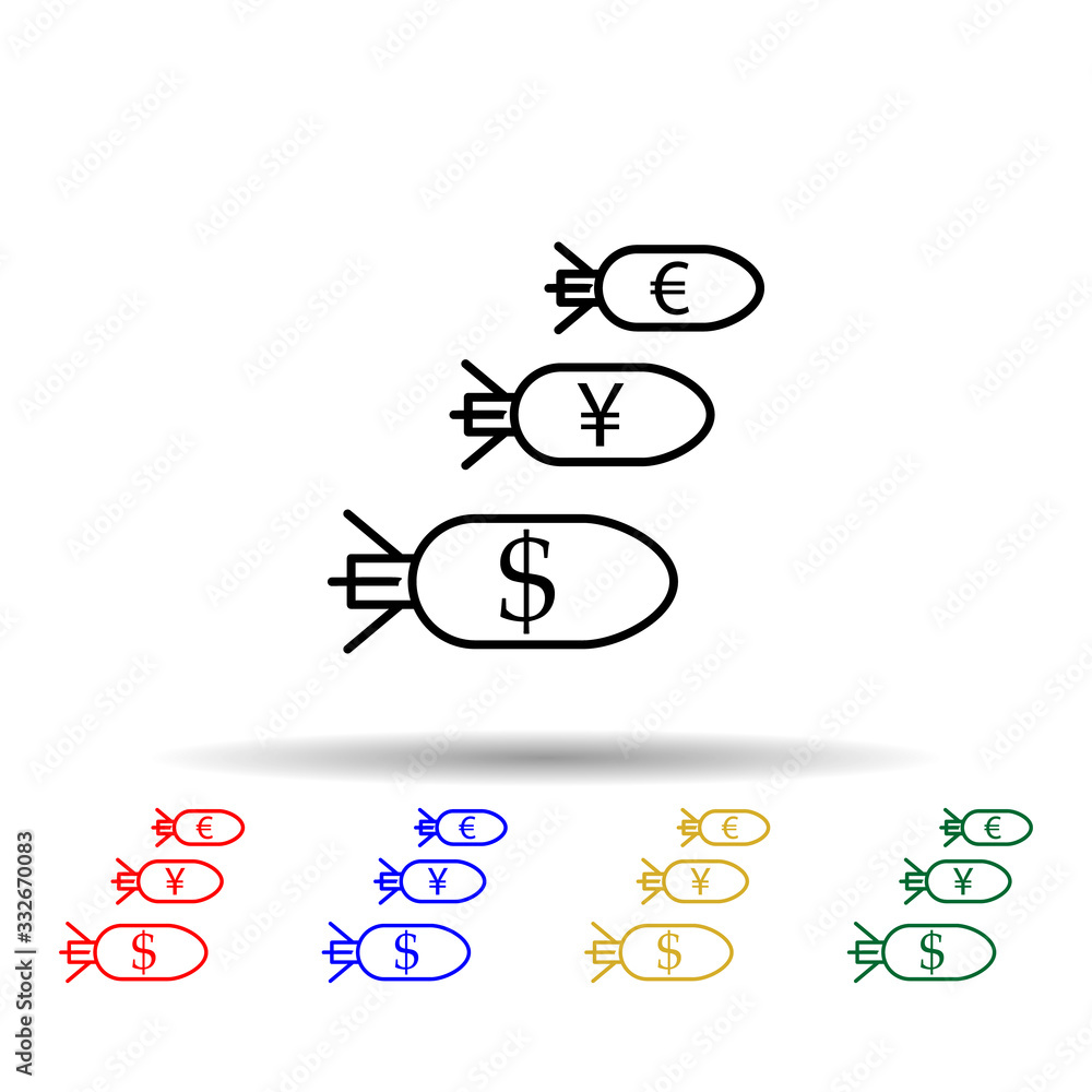 Poster currency bombs multi color icon. simple thin line, outline vector of trade wars icons for ui and ux,