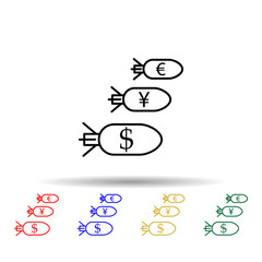 Currency bombs multi color icon. Simple thin line, outline vector of trade wars icons for ui and ux, website or mobile application
