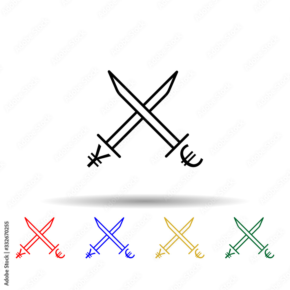 Poster sword euro and yen multi color icon. simple thin line, outline vector of trade wars icons for ui and