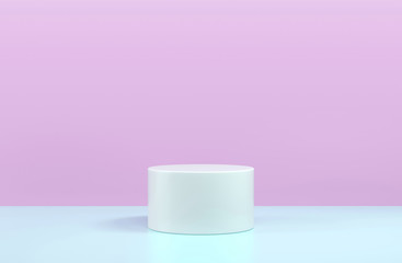 Round podium, pedestal or platform, cosmetic background for product presentation. 3d illustration. Bright podium. Advertising place. Blank product stand background.