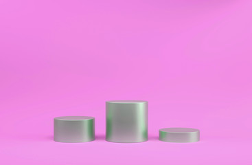 Round podium, pedestal or platform, cosmetic background for product presentation. 3d illustration. Bright podium. Advertising place. Blank product stand background.