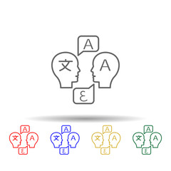 Translation, two men multi color icon. Simple thin line, outline vector of translator icons for ui and ux, website or mobile application