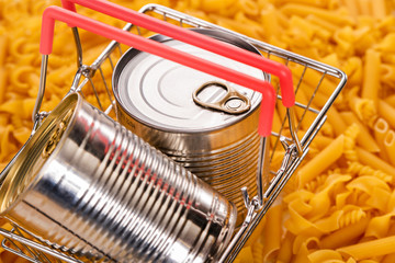 Stocks of dry food and metal cans for food during epidemics and war