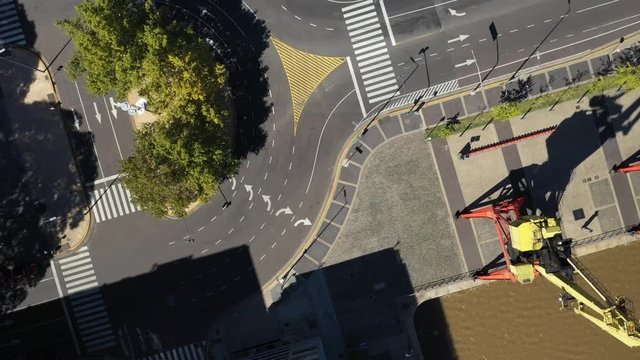 Empty streets of Buenos aires aerial shot on a city under Quarantine