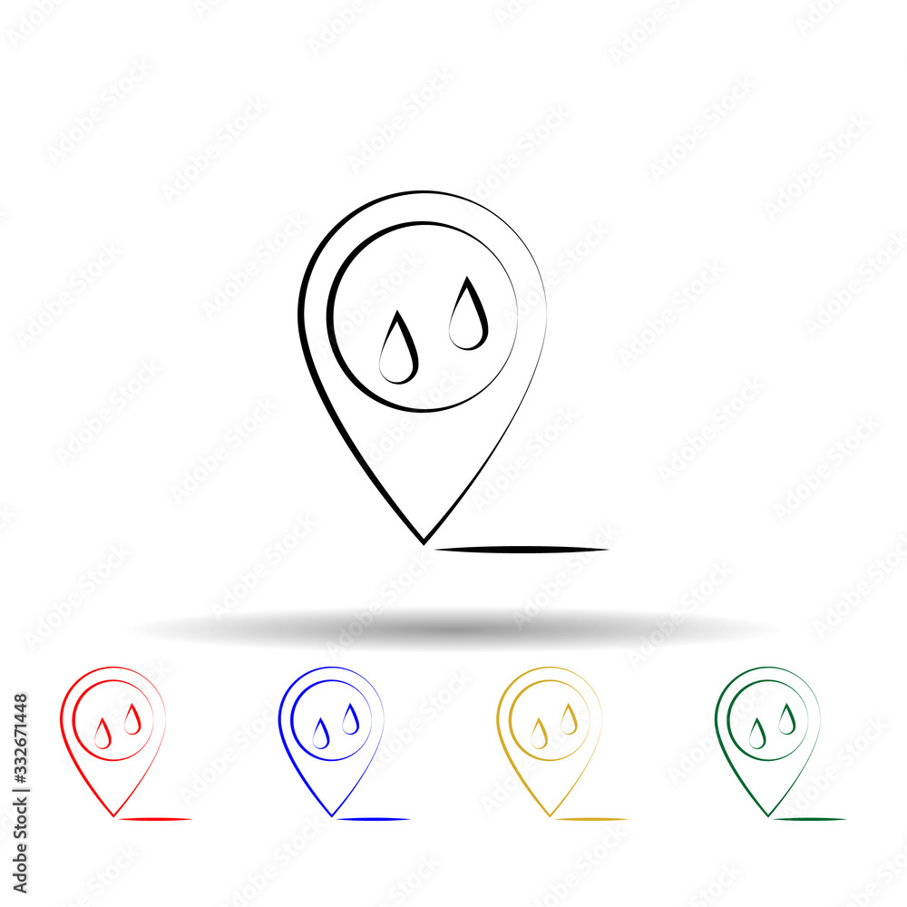 Poster rain, pin multi color icon. simple thin line, outline vector of weather icons for ui and ux, website