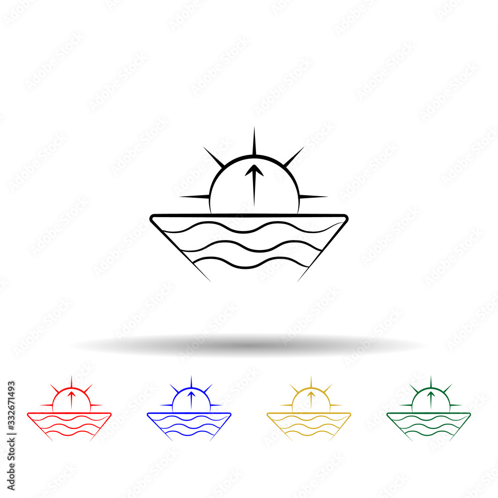 Poster sea, sun multi color icon. simple thin line, outline vector of weather icons for ui and ux, website 