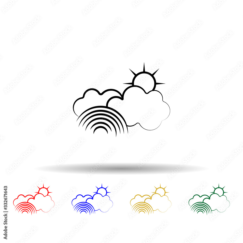 Poster sun, cloud, rainbow multi color icon. simple thin line, outline vector of weather icons for ui and u