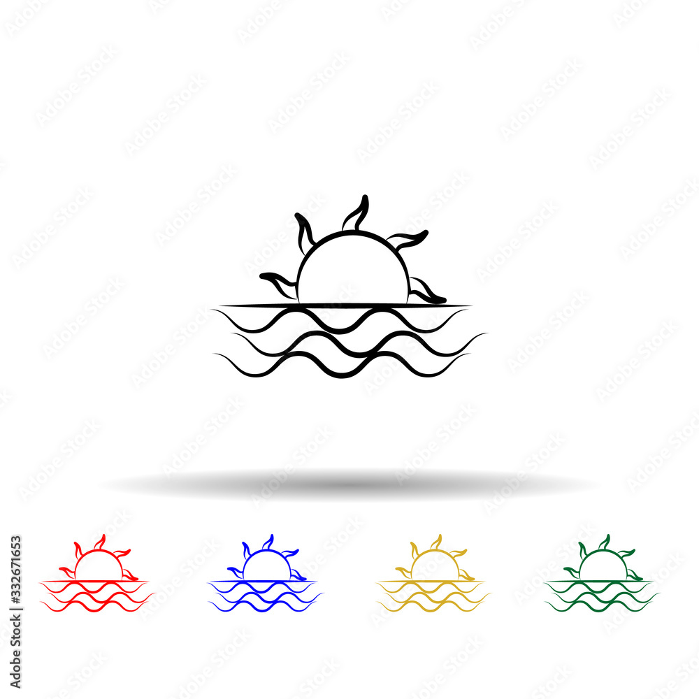 Poster sun, sea multi color icon. simple thin line, outline vector of weather icons for ui and ux, website 