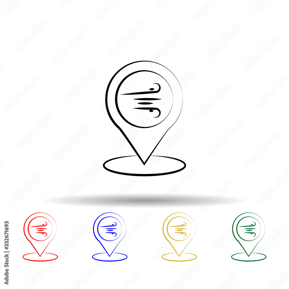 Poster wind, pin multi color icon. simple thin line, outline vector of weather icons for ui and ux, website