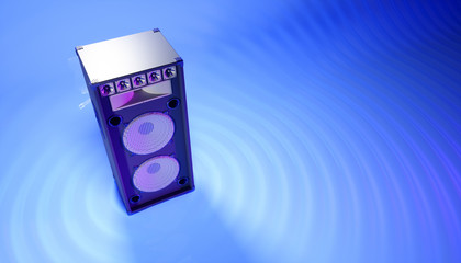 blue speaker system on a blue background in purple lighting