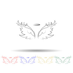 Wings, crown hand drawn multi color icon. Simple thin line, outline vector of wings crown icons for ui and ux, website or mobile application