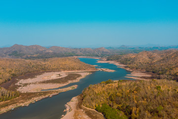 Fototapeta na wymiar Aerial view river and forest arid