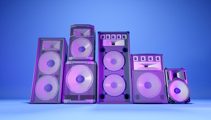blue speaker system on a blue background in purple lighting