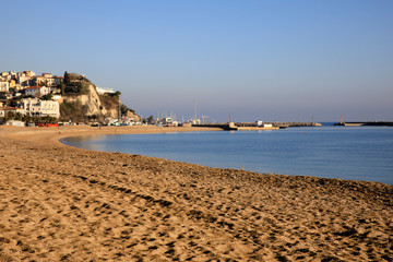Numana (AN), Italy - January 1, 2019:  Numana beach, Riviera del Conero, Adriatic Sea, Numana,...