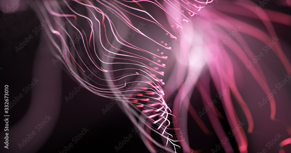 Poster glowing line particles dynamic liquid flow . neon streaming backgrounds. cyber binary. glow abstract