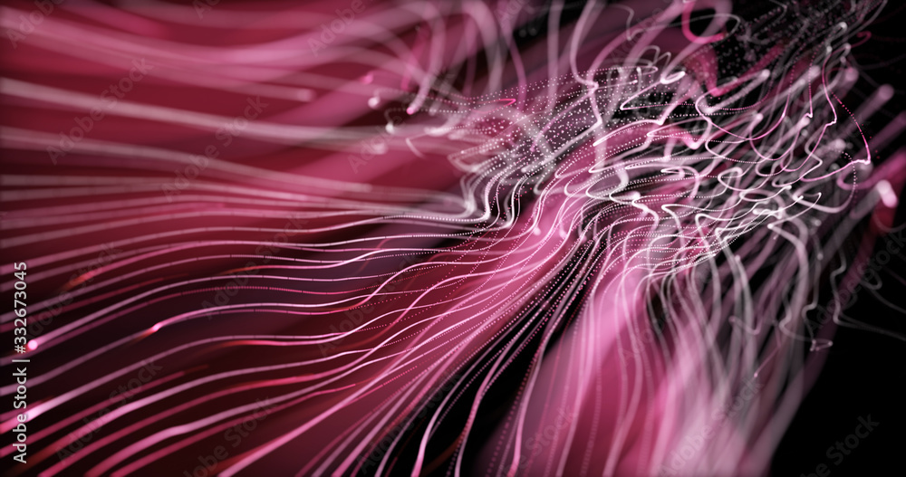 Poster glowing line particles dynamic liquid flow . neon streaming backgrounds. cyber binary. glow abstract