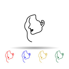 One line, face, woman multi color icon. Simple thin line, outline vector of human icons for ui and ux, website or mobile application