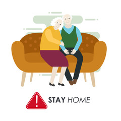 Elderly peaple sitting on the sofa - novel coronavirus concept, covid-19. Self isolation concept.