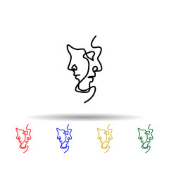One line, man and woman multi color icon. Simple thin line, outline vector of human icons for ui and ux, website or mobile application