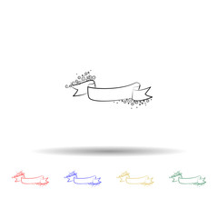 Hand drawn romantic wedding decor multi color icon. Simple thin line, outline vector of ribbon flowers icons for ui and ux, website or mobile application