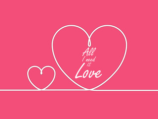 Valentines card with line heart and all you need is love phrase