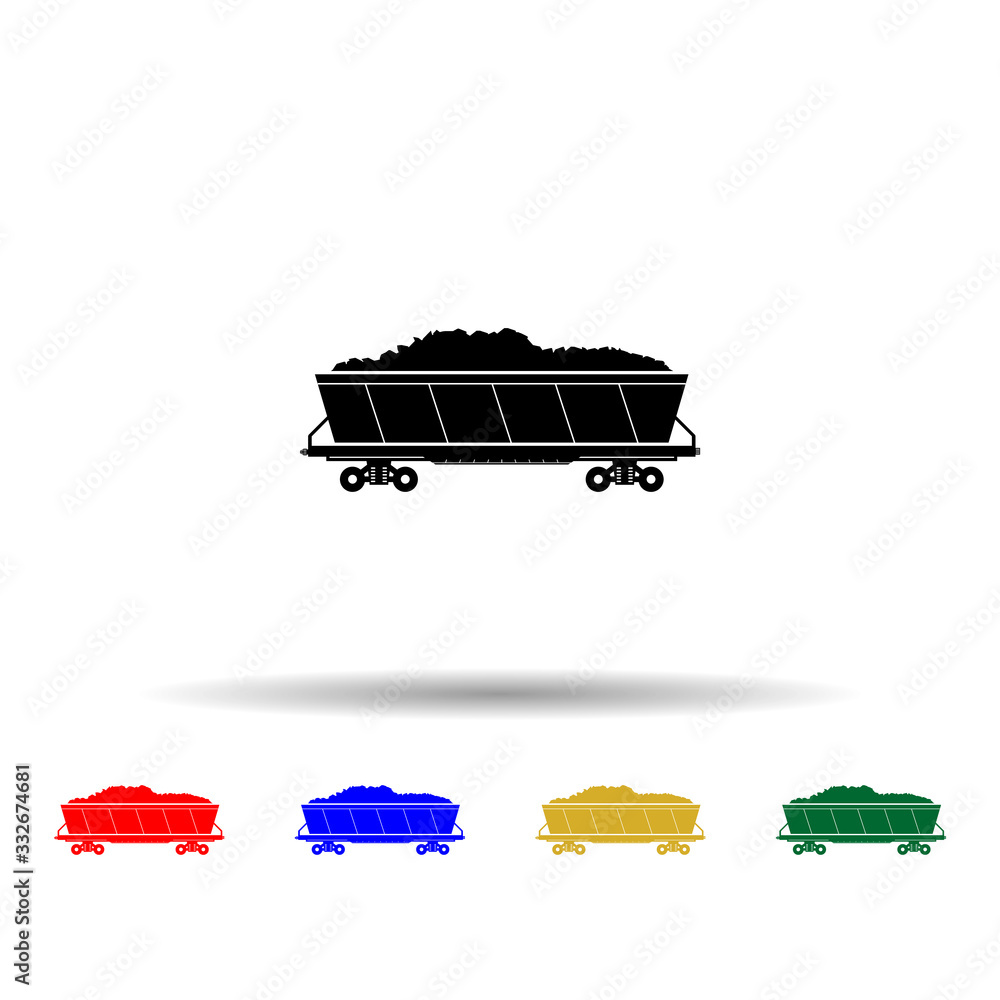 Poster railway carriage of coal transportation multi color icon. simple thin line, outline vector of transp