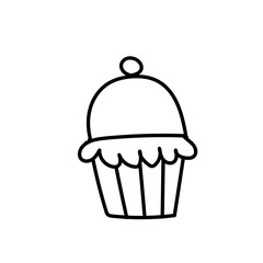 Vector one ice cream. Summer illustration of dessert doodle black line. Design for menu, packaging, wrapping paper, web, coloring, postcards, social media, poster, banner, polygraphy.