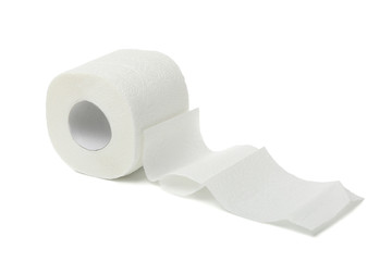 Single toilet paper isolated on white background