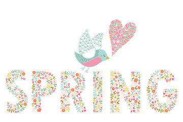 Cute floral card with spring flower. Vintage flowers illustration.