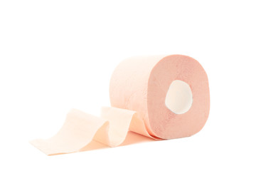 Single toilet paper isolated on white background