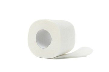 Single toilet paper isolated on white background