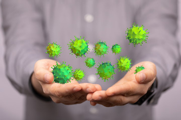 Group of virus cells. 3D illustration of virus cells.