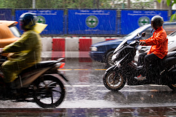 rains on the city on streets