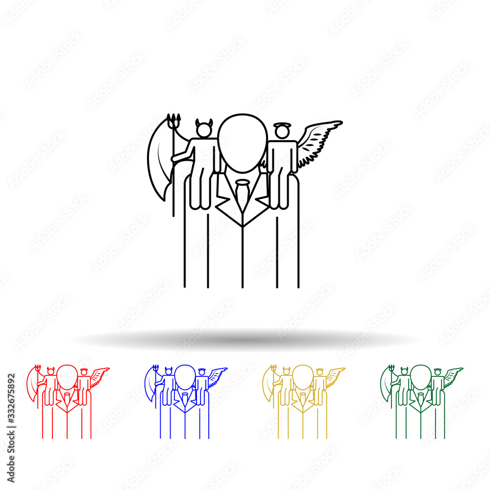 Aufkleber angel and demon on shoulders multi color icon. simple thin line, outline vector of angel and demon i