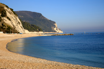 Numana (AN), Italy - January 1, 2019:  Numana beach, Riviera del Conero, Adriatic Sea, Numana, Ancona, Marche, Italy