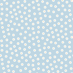 Cute seamless pattern with floral motif on a pastel blue background. White camomiles. Spring and summer. Vintage. Wallpaper, dresses, packaging, tea. - 332677071