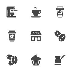 Set of Coffee Icons isolated on white background. Vector illustration.