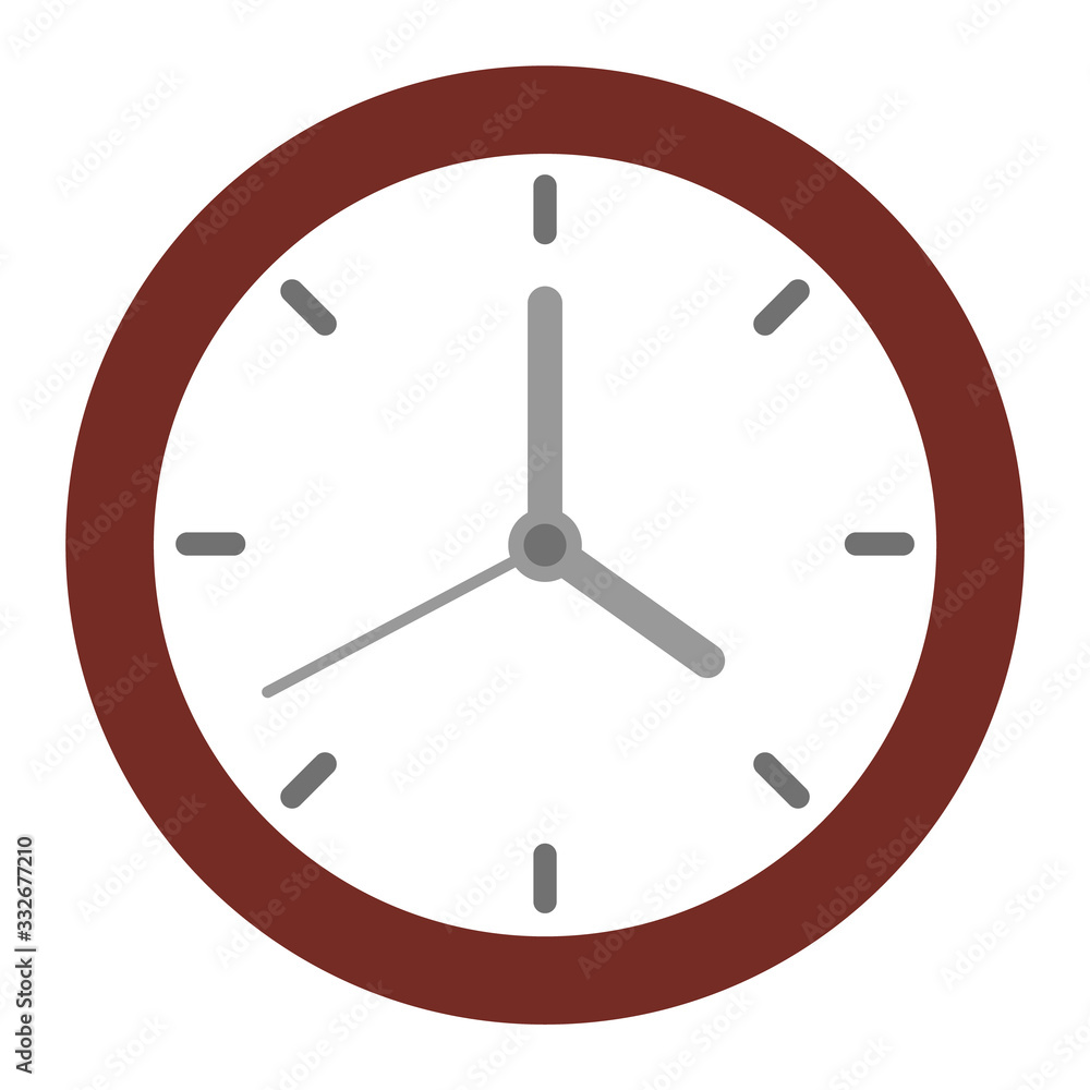 Poster clock with brown interface, watch isolated icon in close up. timer or stopwatch counting hours and m