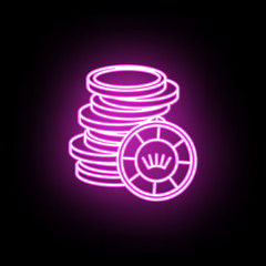 Stack of game chips neon icon. Simple thin line, outline vector of casino icons for ui and ux, website or mobile application