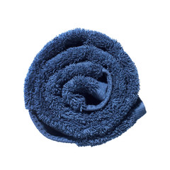 Rolled blue towel isolated on white background